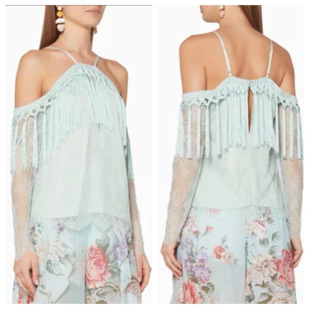 Alice McCall She Said Top in Antique Sea Lace Tassels Fringe Boho Size US 0 NWT